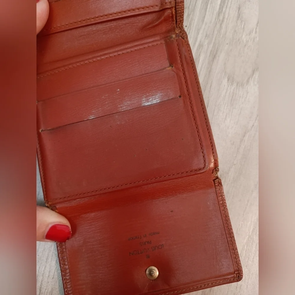 Authentic Louis Vuitton Men's Brown Orange Epi Leather Trifold Compact Wallet
